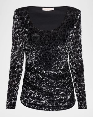 Lira Flocked Scoop-Neck Top