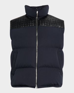 Men's Tech Puffer Vest with Intrecciato Leather Detail