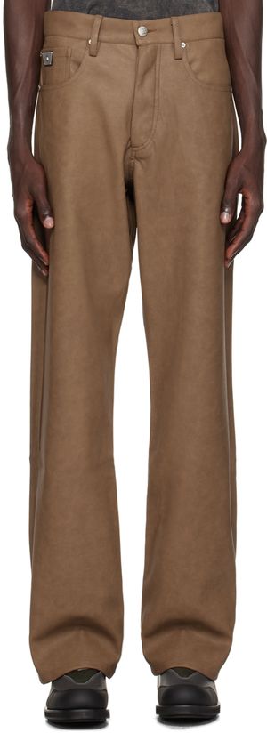 MISBHV Pantalon brun mat en cuir synthétique