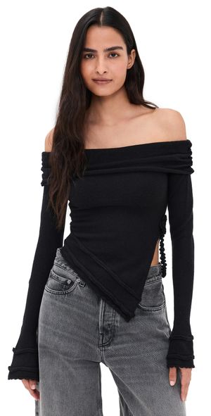 GUIZIO Soler Fold Over Knit Top Black M