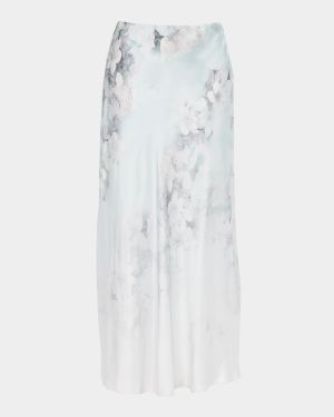 Degrade Print Washed Satin Midi Skirt