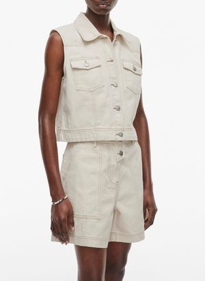 Rouge Edit - Veste courte sans manches en denim - Taille 42 - Beige