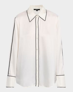 Aloise Embroidered Long-Sleeve Silk Blouse