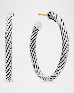 Sculpted Cable Hoop Earrings in Silver, 3mm, 1"L