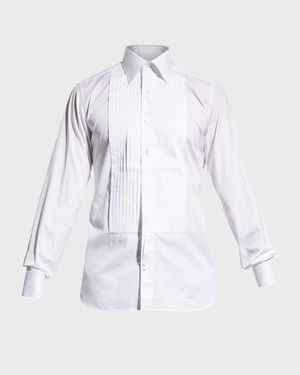 Men's Pleated Bib-Front Cotton Dress Shirt
