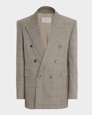 Men's Double-Breasted Check Wool Blazer