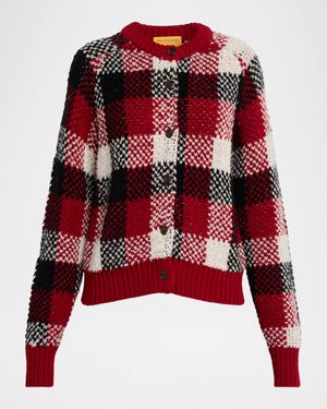 Buffalo Plaid Cashmere-Wool Cardigan