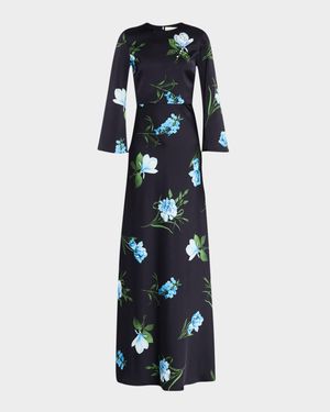 Alex Embellished Floral-Print Satin Crepe Gown
