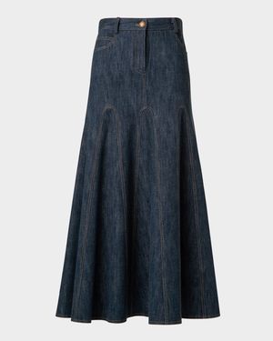 Cotton Wool Denim Midi Skirt