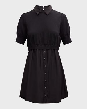 Lydia Silk-Blend Shirting Combo Mini Dress