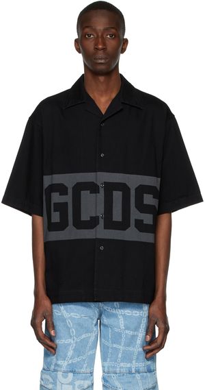 GCDS Black Denim Band Logo Bowling Shirt