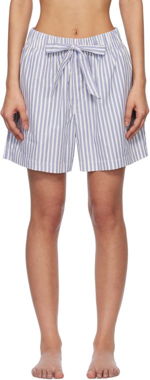 Tekla White & Blue Poplin Pyjama Shorts