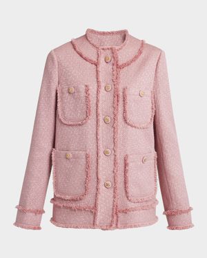 Rachel Tweed Single-Breasted Collarless Jacket