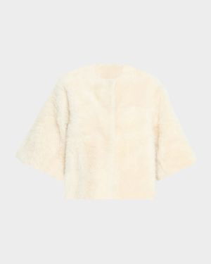 Jewelle Elbow-Sleeve Shearling Jacket