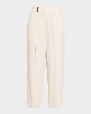 Pleated High-Rise Cropped Pants