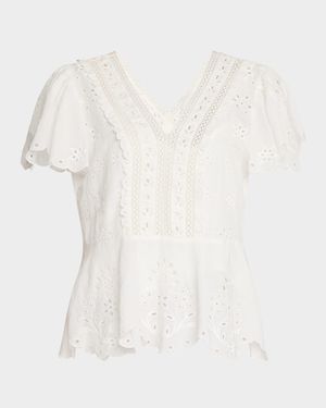Elizabeth Eyelet-Embroidered Peplum Blouse