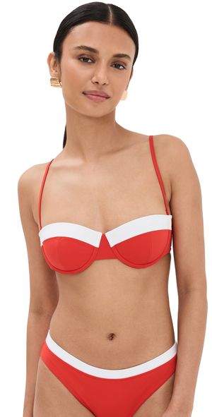 STAUD Jo Balconette Bikini Top Red/White XL