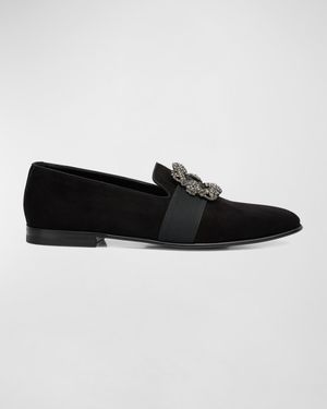 Men's Carlton Suede Crystal Buckle Loafers