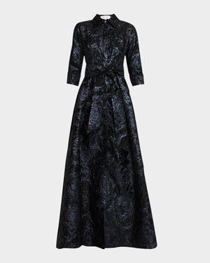 A-Line Metallic Jacquard Shirt Gown