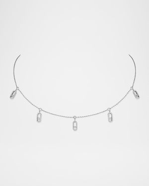 Move Uno 18K White Gold Tassel Pave Choker Necklace
