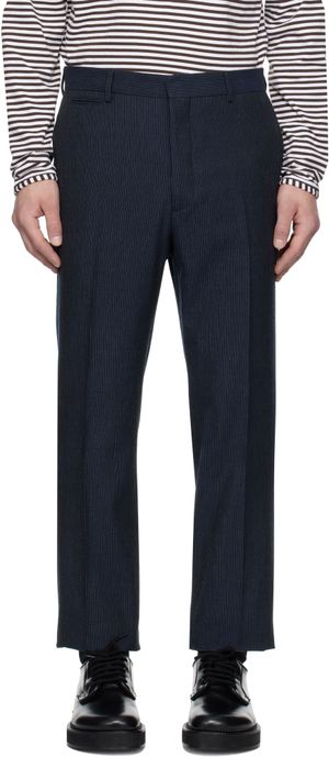 RRL Pantalon de complet ajusté bleu marine en chevron à rayures