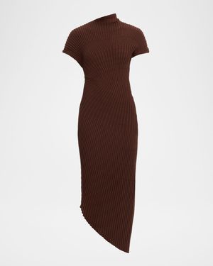 Chrysta Asymmetric Mock-Neck Cotton Knit Midi Dress