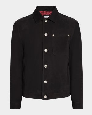 Men's Suede Shirt Jacket with Chest Pocket
