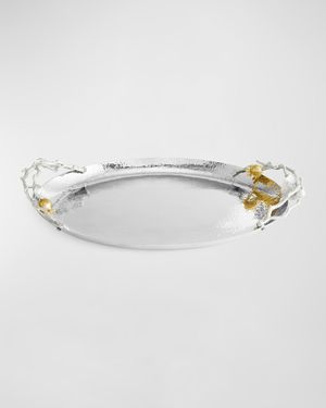 Pomegranate Silver & Gold Oval Tray with 24K Goldplate