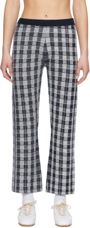 Guest in Residence Navy Gingham Flare Lounge Pants