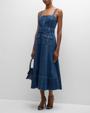 Vega Sleeveless Belted Denim Midi Dress