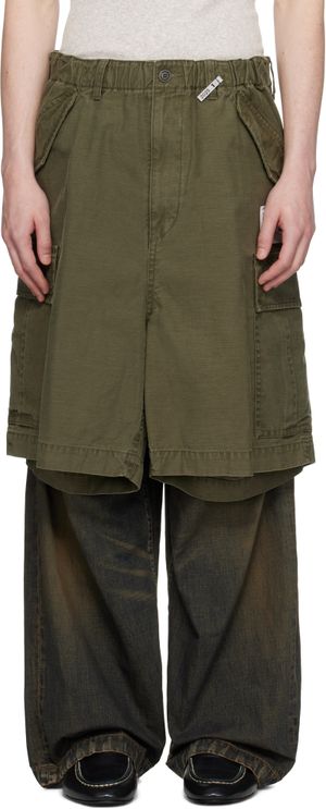 Maison MIHARA YASUHIRO Khaki & Navy Cargo Shorts Combined Denim Jeans