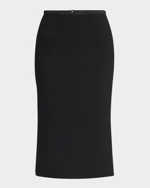 Stretch Crepe Straight Midi Skirt