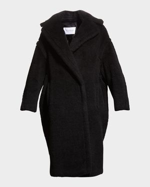Alpaca-Silk Teddy Knit Coat, Black