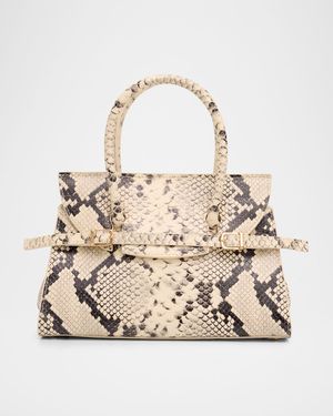 River Small Snake-Print Leather Top-Handle Bag