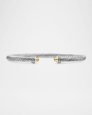 Cable Bracelet in Silver with 18K Gold and Diamond, 4mm