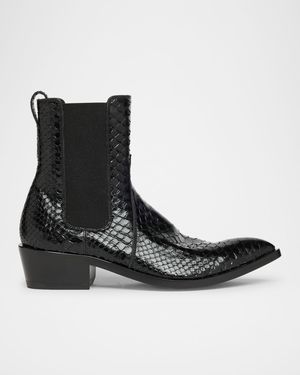 Shiny Python Stamped Leather Chelsea Boots