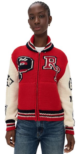 Polo Ralph Lauren Zip Up Cardigan Sweater Red Multi XL