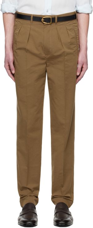 TOM FORD Tan Fluid Poplin Double Pleat Trousers