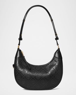 T Monogram Leather Crescent Shoulder Bag