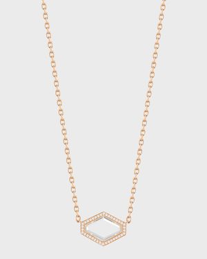 Bell Rose Gold Rock Crystal Hexagonal East-West Necklace with Diamond Border