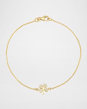 18k Yellow Gold Clover Charm Bracelet w/ Diamonds