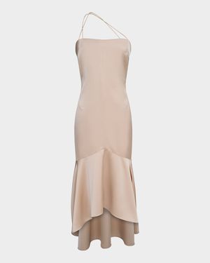 Sierra Asymmetric High-Low Satin Midi Dress