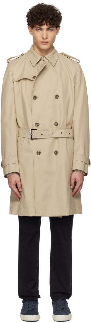 BOSS Beige Double-Breasted Trench Coat