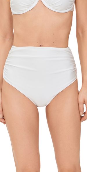 SIMKHAI Teya High Waisted Ruched Bikini Bottoms White L