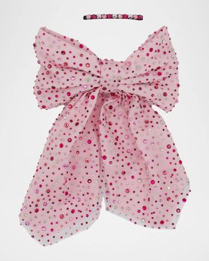 Girl's Crystalized Large Bow and Barret Set