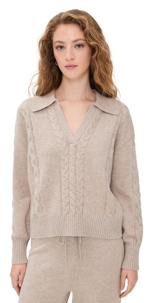 Splendid Jet Set Polo Sweater Cappuccino Heather XS