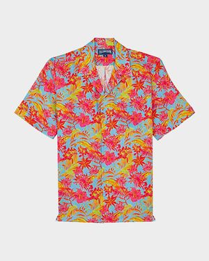 Men's Tahiti Flower-Print Camp Shirt