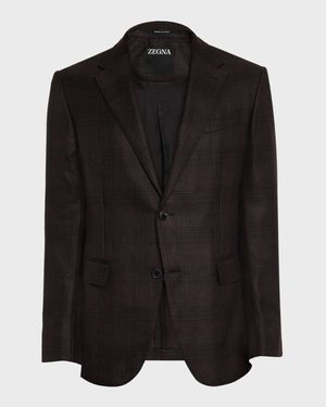 Men's Cashmere and Silk Tonal Plaid Sport Coat