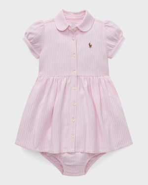 Yarn-Dyed Oxford Mesh Stripe Dress With Matching Bloomers, Size 3M-24M