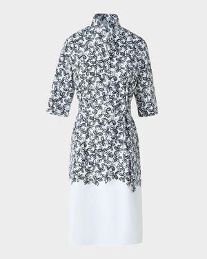Daisy-Print Cotton Poplin Belted Shirtdress
